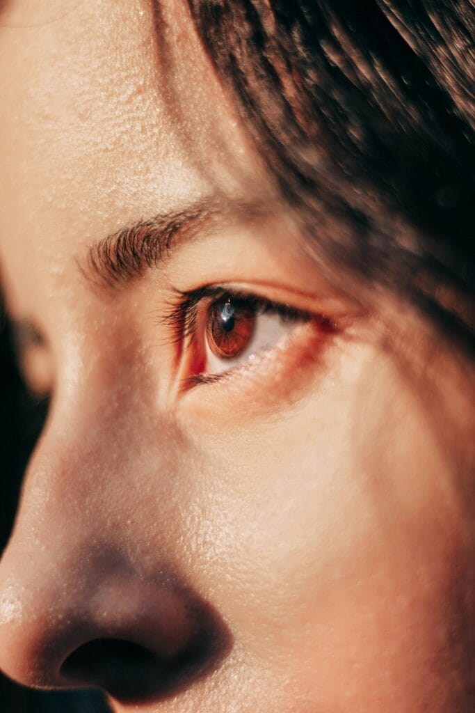 glowing skin lady looking toward sunlight